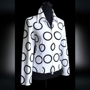 Joseph Ribkoff White Black Circle Blazer Jacket Retro Mod Size 6